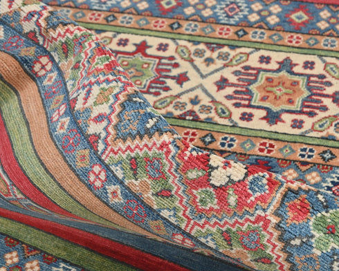 4x6 Multicolor Kuba Afghan Hand Knotted Wool Area Rug